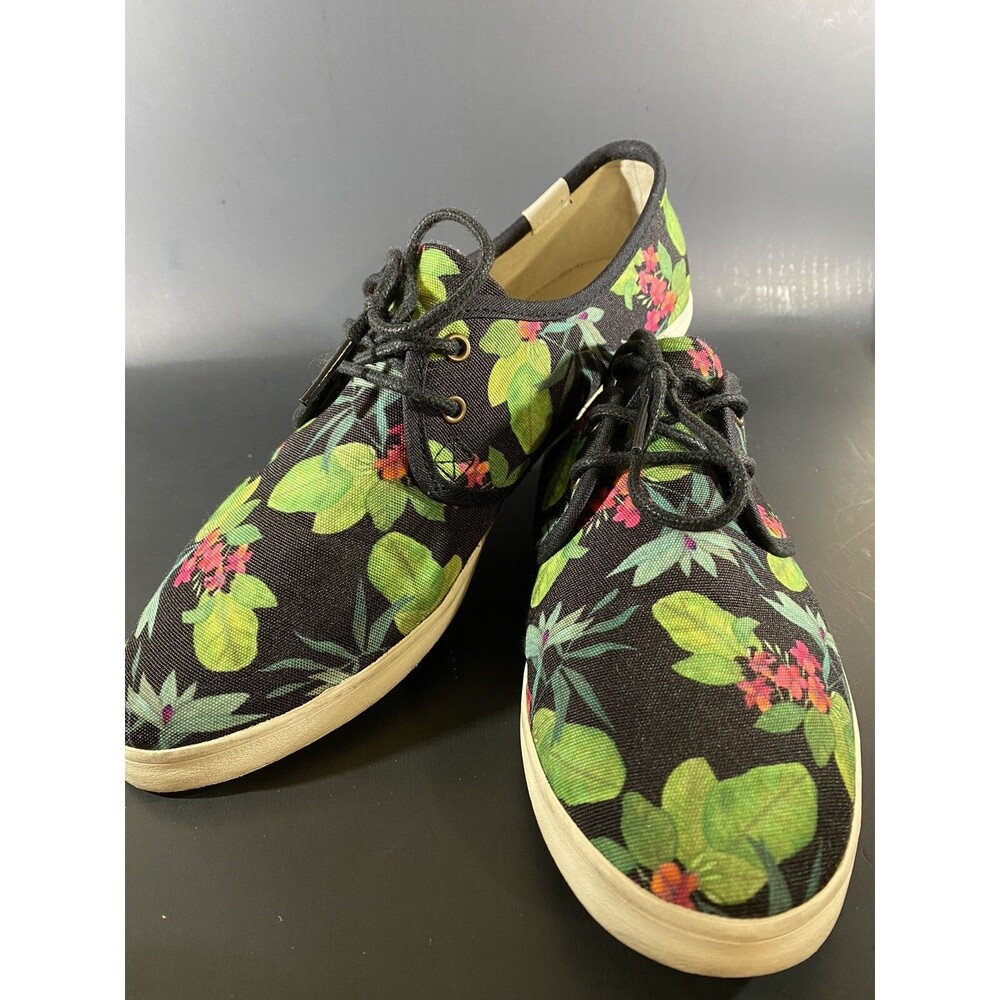 Soludos Womens Lace Up Sand Shoes Sneakers Floral Tropical Canvas Black Size 7